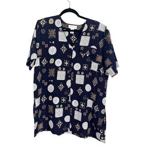 Christie Jill Top L Black Floral Medallion Witchy Goth Retro Boho Western Hippie